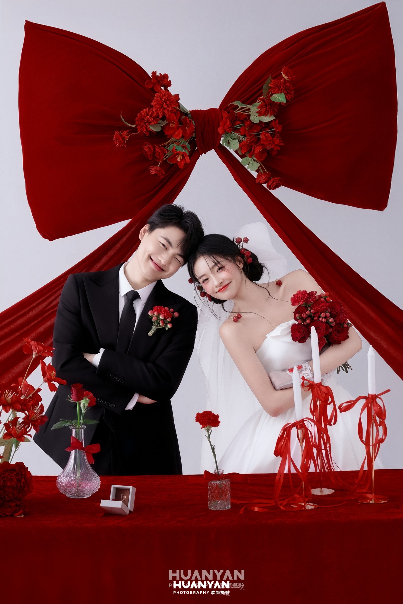 室内影棚新中式婚纱照实拍（红丝结系列）