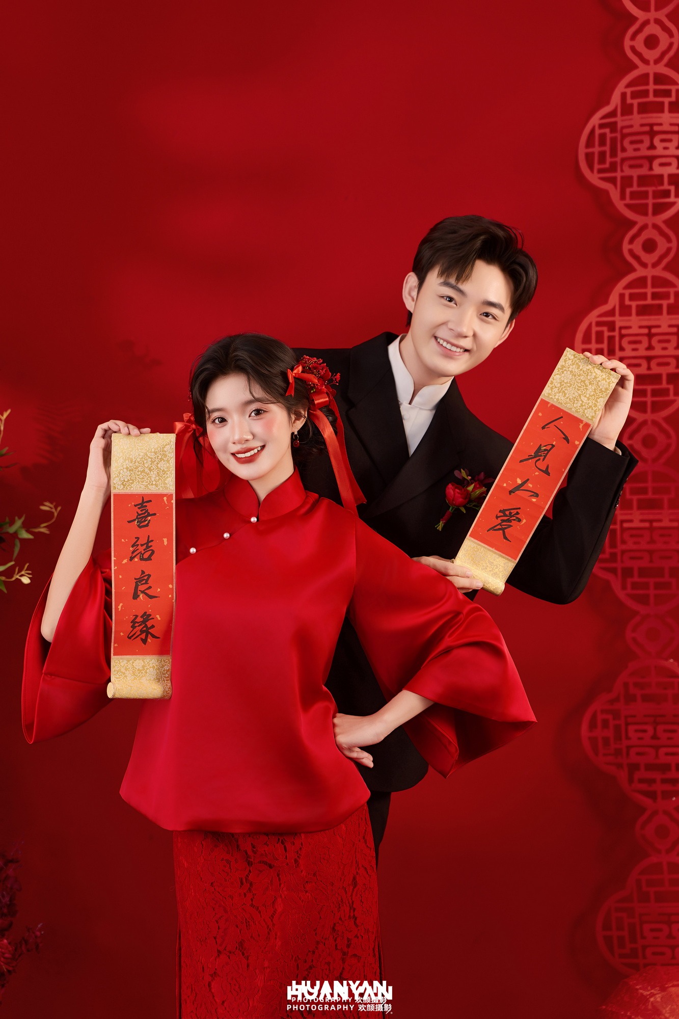 良缘双卷客片第7张｜新中式婚纱照，摄于室内影棚