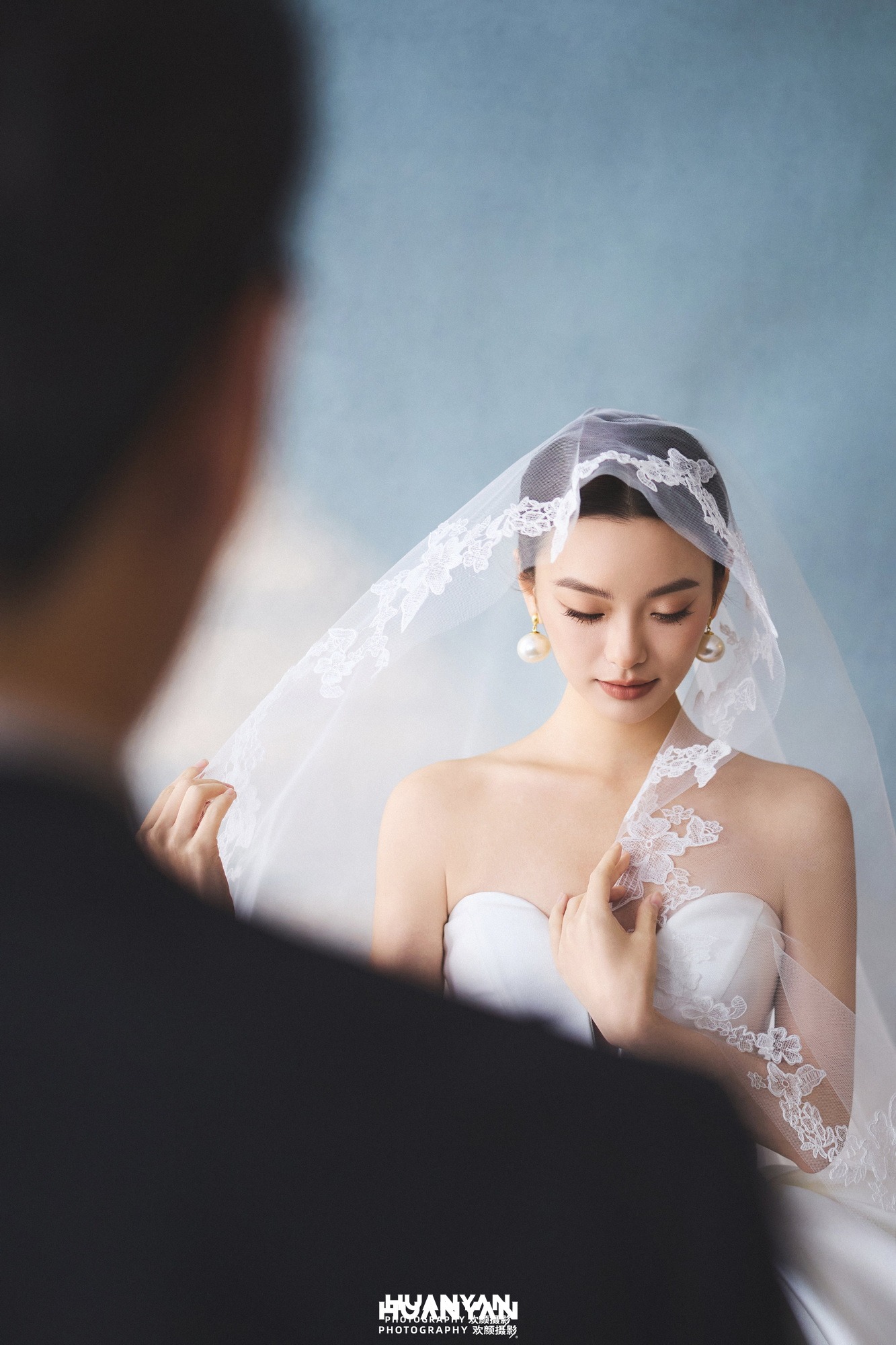 室内影棚韩式温柔婚纱照实拍（蓝雾花信系列）
