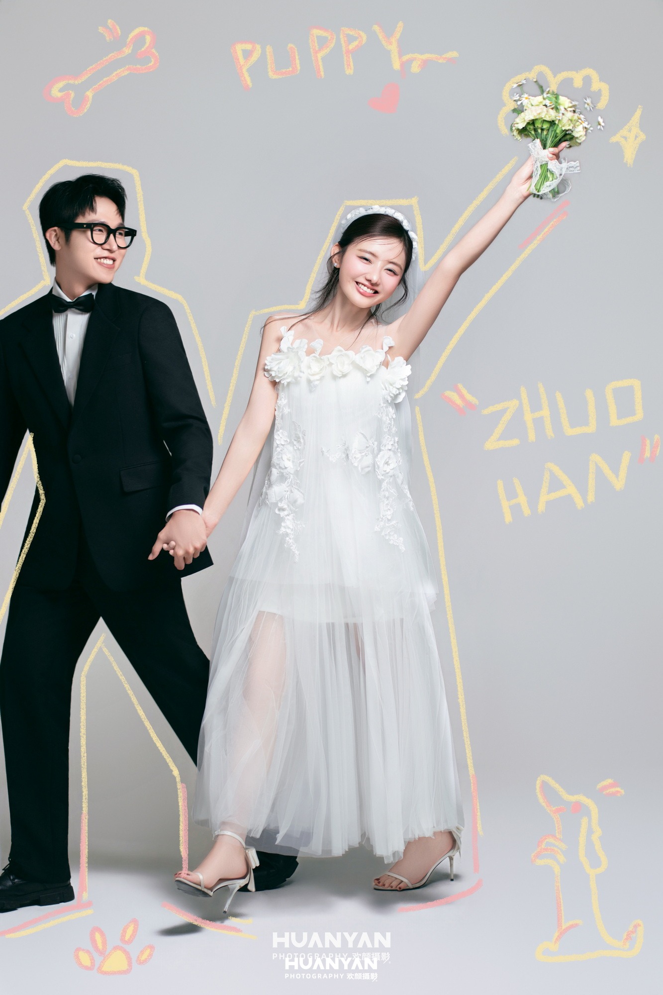 粉笔心事客片第7张｜韩式温柔婚纱照，摄于室内影棚